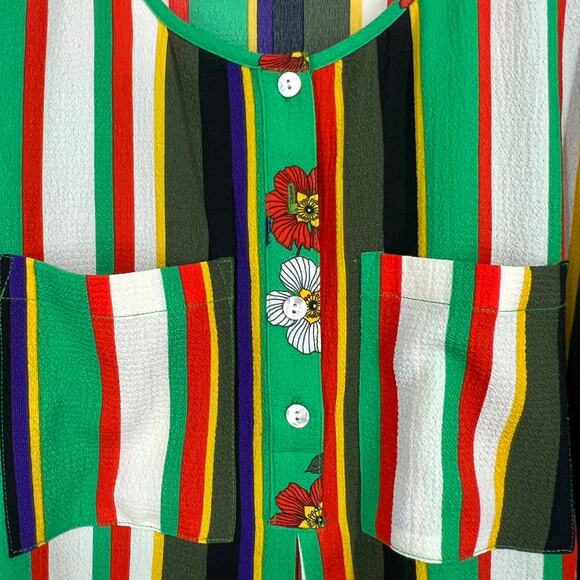 Fig & Flower Womens Size Small Green Floral Stripe Blouse Shirt Top Boho Summer - Picture 6 of 9